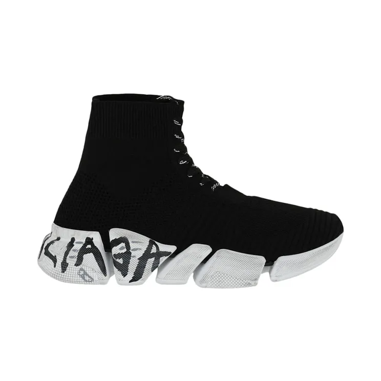Balenciaga Speed 2.0 Lace Up Graffiti Recycled Knit Black White (617214 W2DD4 1091)