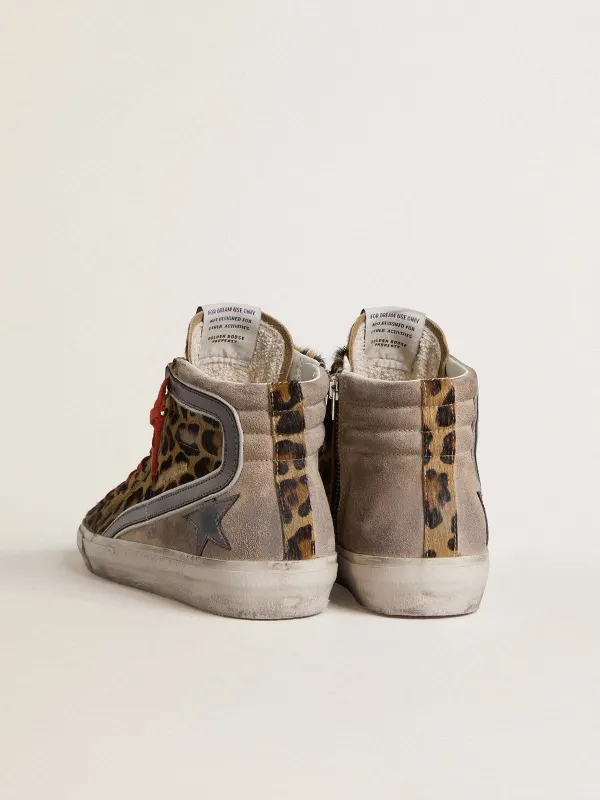 Golden Goose Women’S Slide Ltd In Leopard-Print Pony Skin With Metallic Leather Star And Flash (GWF00116.F008006.15860) (4)