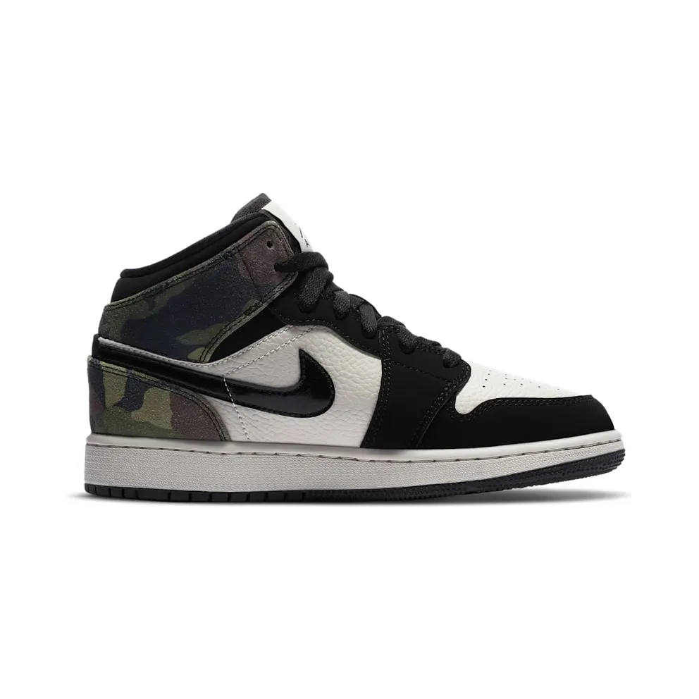 Jordan 1 Mid Camo (GS) Light Bone/Black (CW5550-001)