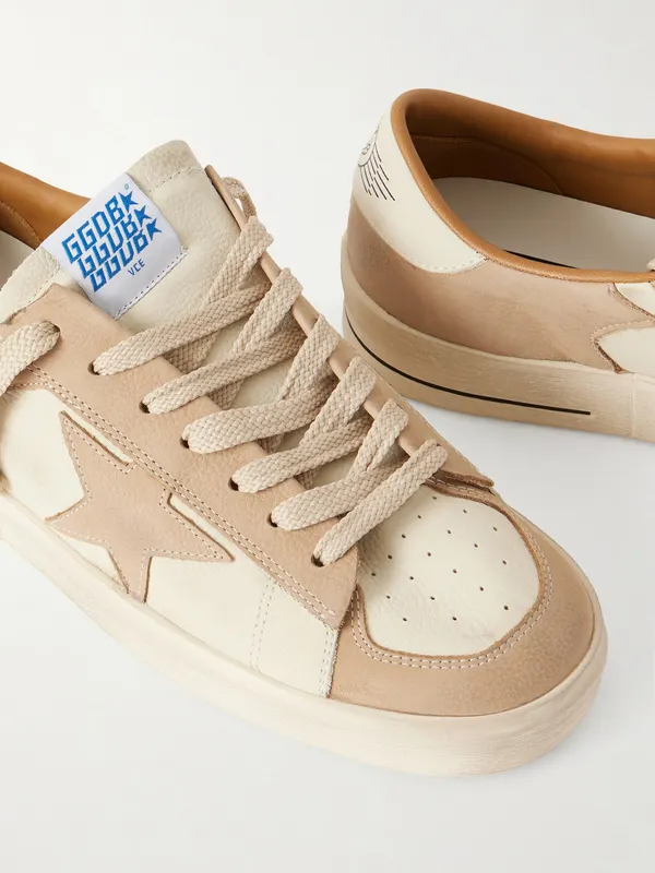 Golden Goose Stardan Distressed Colour-Block Full-Grain Nubuck and Leather Sneakers Beige (GMF00667.F008140) (5)