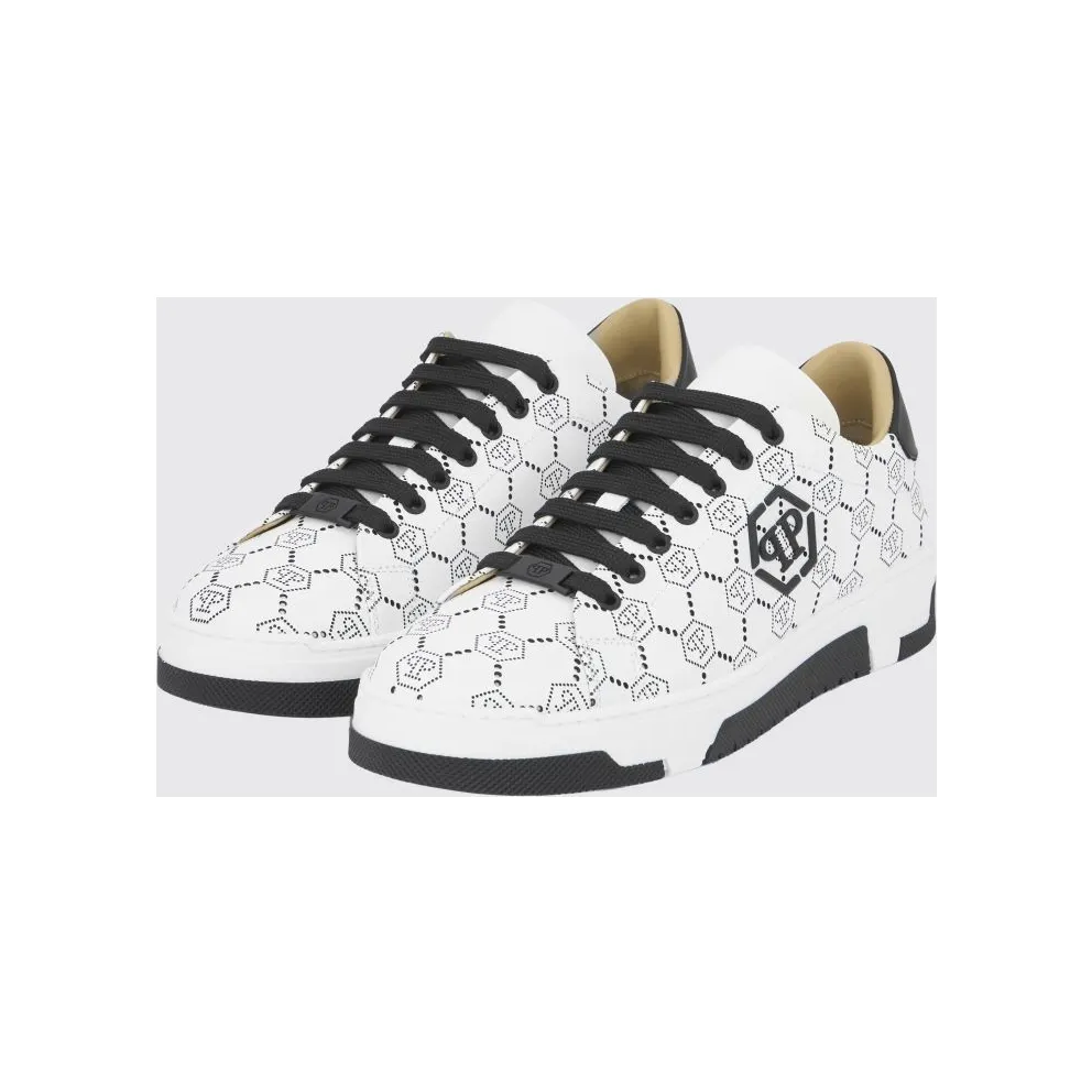Philipp plein Low-Top Leather Sneakers with Rhinestone Hexagon Logo Black 1 (PAESUSC0770PLE010N02)