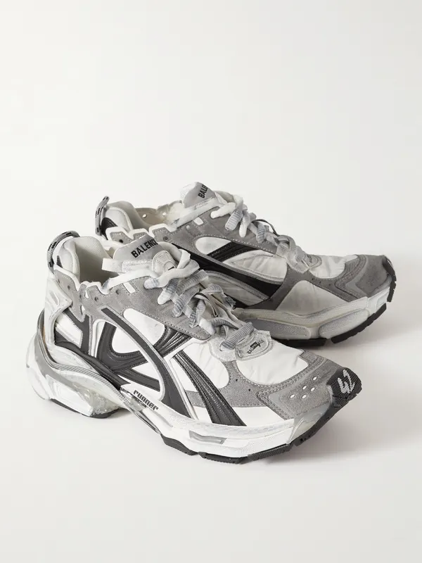 Balenciaga Runner Distressed Nylon, Suede and Rubber Gray (772774W3RNY)
