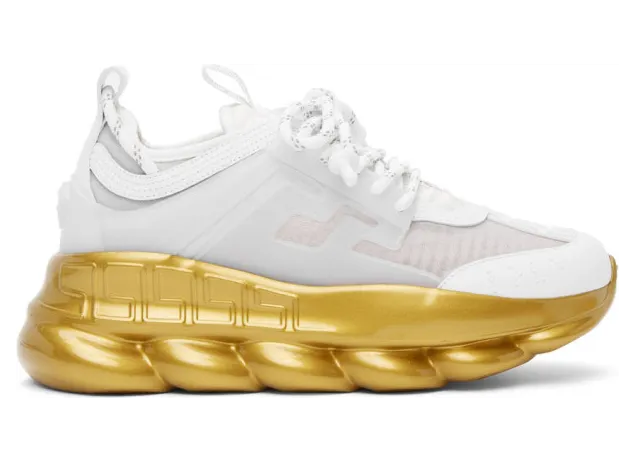 Versace White and Gold Chain Reaction Sneakers (DSU7071E D9TCG)