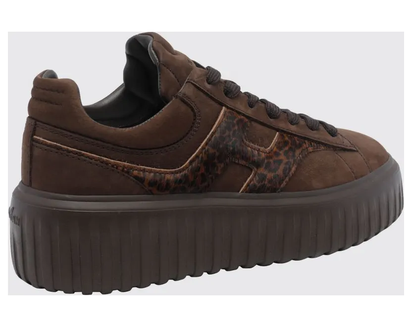 Hogan H-Stripes Platform Sneakers in Leather and Pony Hair with Animal Print Brown (HXW6450FE9AVH80R1D) (2)