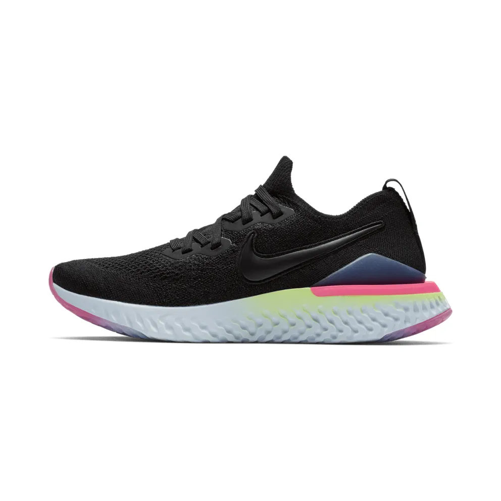 Nike Epic React Flyknit 2 Black Sapphire Hyper Pink (W) Black/Black-Sapphire-Lime Blast-Hyper Pink-Blue Tint (BQ8927-003)