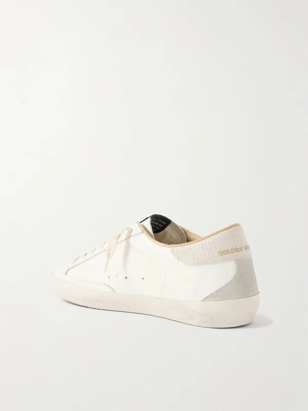 Golden Goose Super-Star Distressed Suede-Trimmed Leather Sneakers White (GMF01119.F008830) (3)