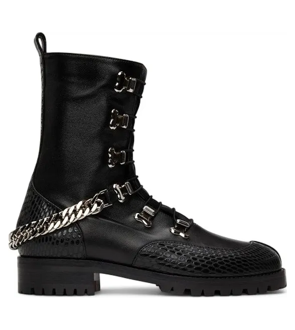 Christian Louboutin Horse Guarda Flat Calf Boot Black Silver (3200582 BK65)