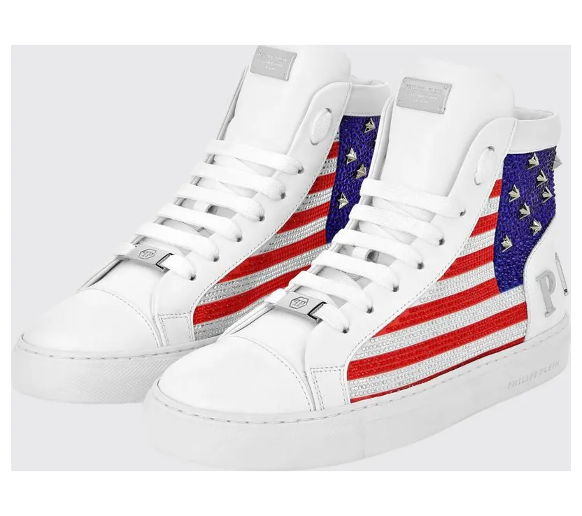 Philipp plein Star Studs America Leather Sneakers with Applied Rhinestones White (AAESUSC0860PLE022N01)