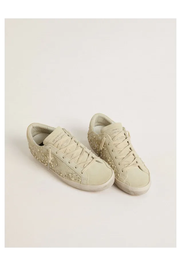 Golden Goose Women’S Super-Star In Beige Suede With Pearls And Swarovski Crystals (GWF00101.F007031.15110) (2)