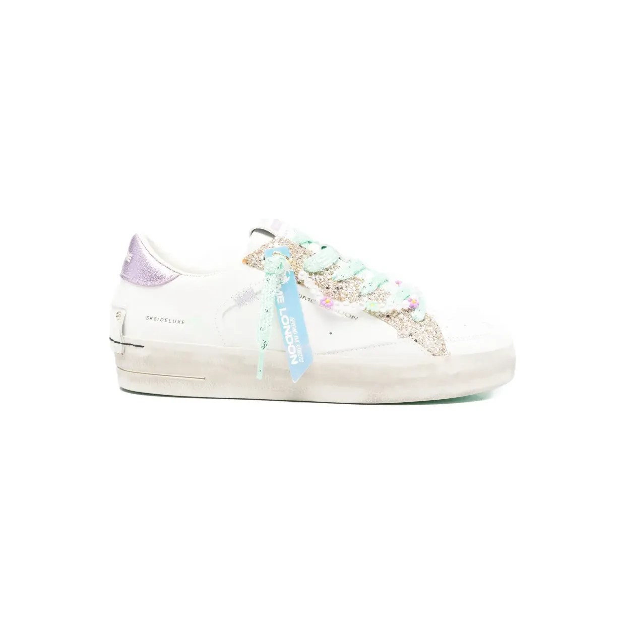 Crime London Sk8 Deluxe met glitter en kant “White” (29112PP8)