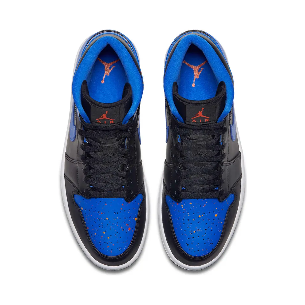Jordan 1 Mid Royal Paint Splatter Black/Signal Blue-Orange Peel-Team Orange (554724-048)