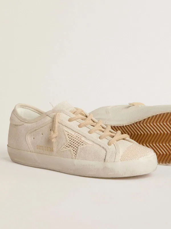 Golden Goose Super-Star In Pearl-Colored Canvas With A Tone-On-Tone Mesh Effect Star (GWF00101.F007301.60338) (4)