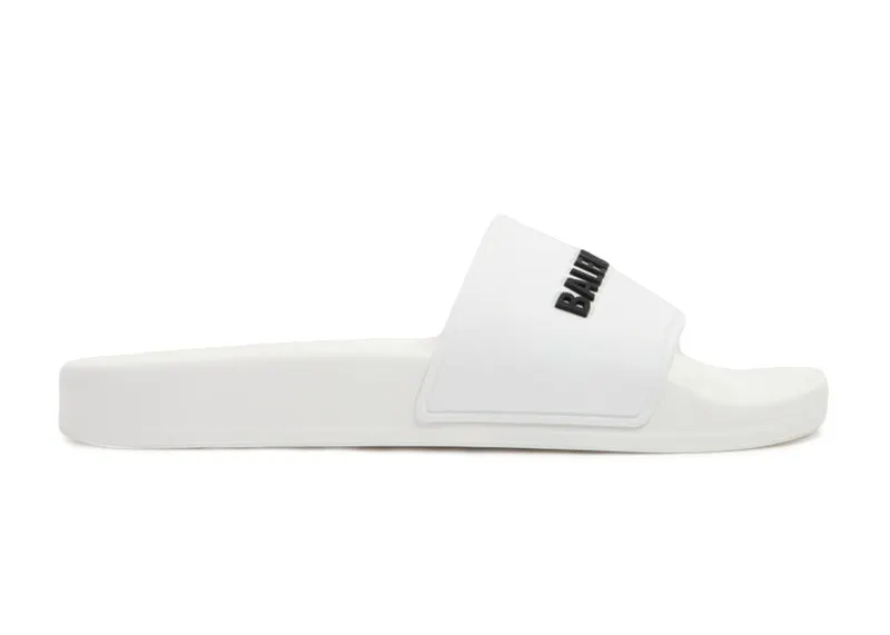 Balenciaga Pool Slides White Black 3D Logo (W) (565547 W1S83 9034)