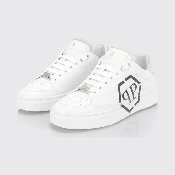 Philipp plein Monogram Calf Leather Low-Top Sneakers with Hexagon Logo White (UAESMSC4062PLE005N0102)