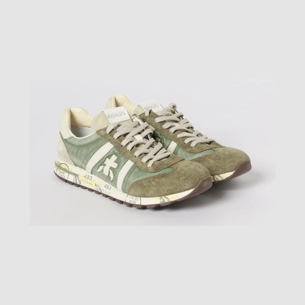 Premiata Lucy Sneakers in Suede and Used Nylon Green (LUCY7256N)