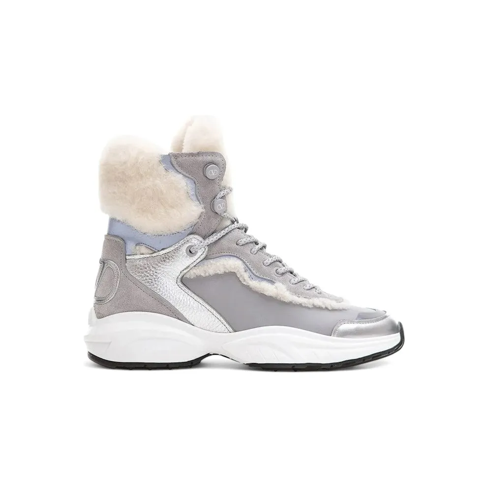 Valentino Garavani V Logo High-Top Shearling Sneakers Silver (WW2S0AH6 TMP ET4)