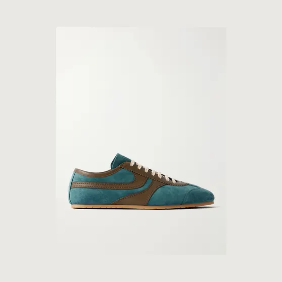 Dries Van Noten Leather-Trimmed Suede Sneakers Turquoise (262-021700-0132)