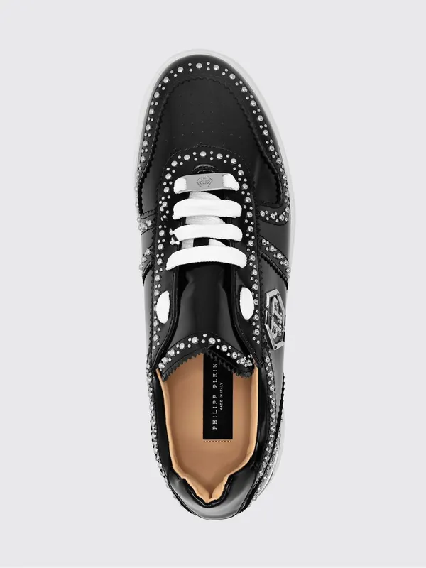 Philipp plein Brushed Leather Low-Top Sneakers with Embroidered Monogram Black (FADSMSC3980PLE010N02) (2)