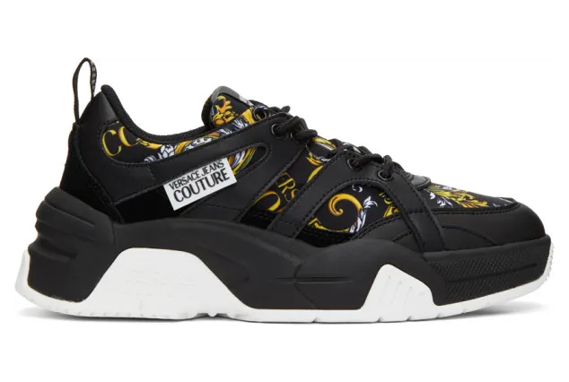 Versace Jeans Couture Black and Gold Barocco Sneakers (EE0YZASF2 E71599)
