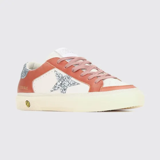 Golden goose May Leather and Technical Fabric Sneakers with Glitter Logo White (GTF00495F00864682710)