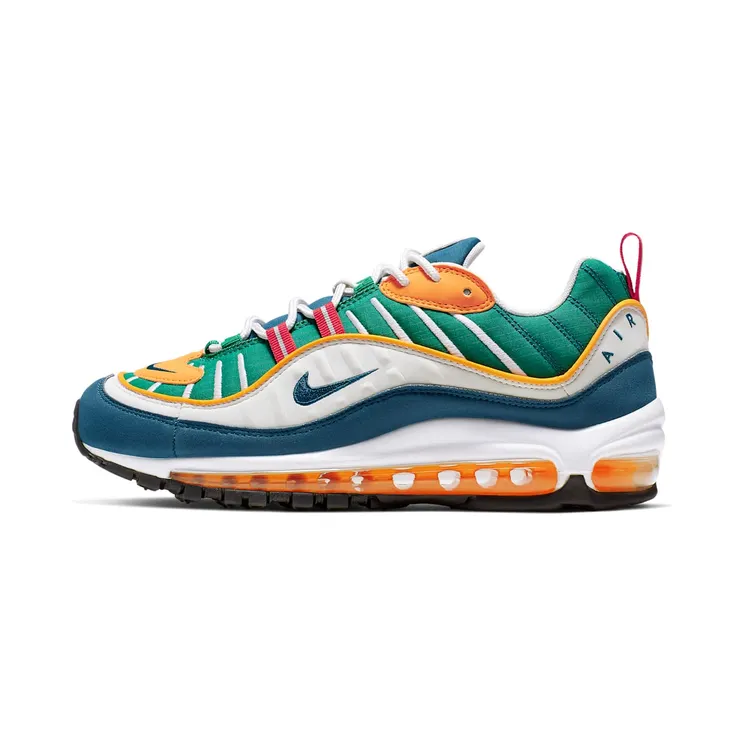 Nike Air Max 98 Multi-Color (W) “University Red / Orange Peel / Mystic Green / Blue Force” (AH6799-601)