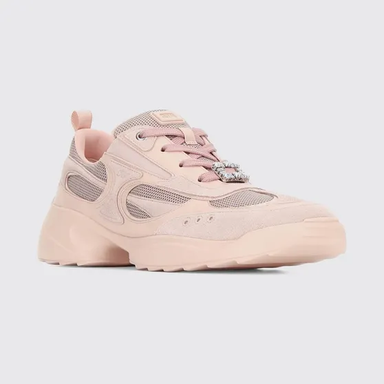 Roger Vivier Viv’ On The Run Leather and Mesh Sneakers with Chunky Sole Pink (RVW75645570VN81VD1)