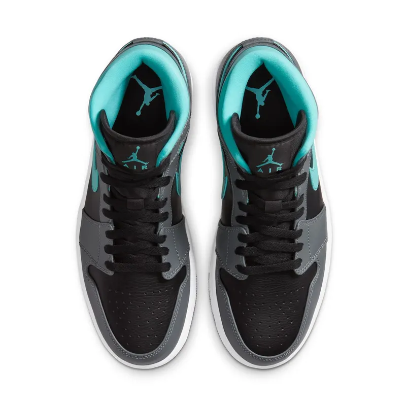 Jordan 1 Mid Grey Aqua Black/Light Aqua-Dark Smoke Grey (554724-063)