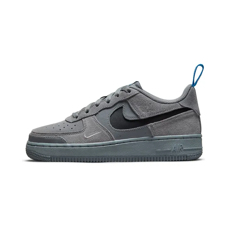 Nike Air Force 1 Low Cut Out Swoosh “Smoke Grey / Light Photo Blue / Black” (DQ1097-001)