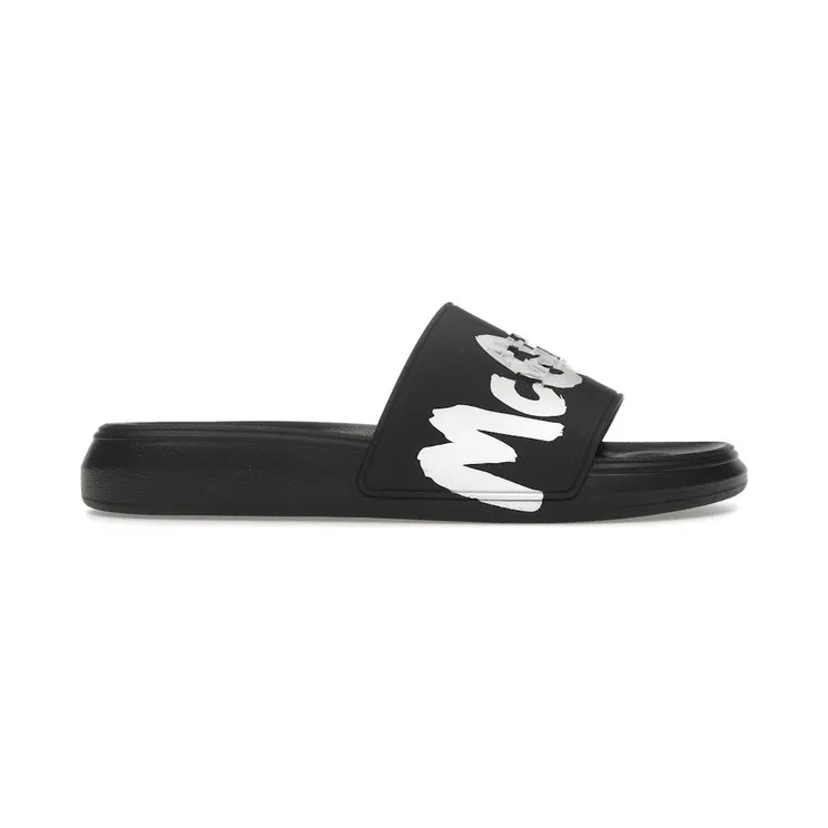 Alexander McQueen Grafitti Logo Slide Black White (682490 W4QS3 1070)