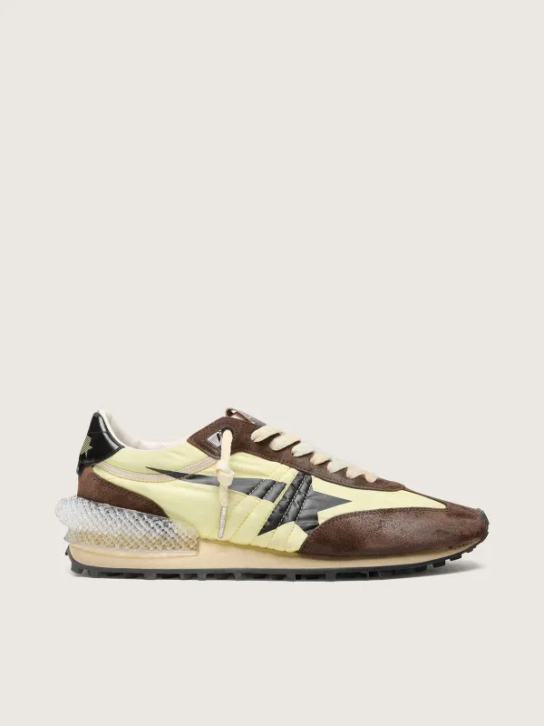 Golden Goose Men’S Marathon In Lime-Green Nylon With Black Star And Brown Suede Inserts (GMF00684.F008623.20396)