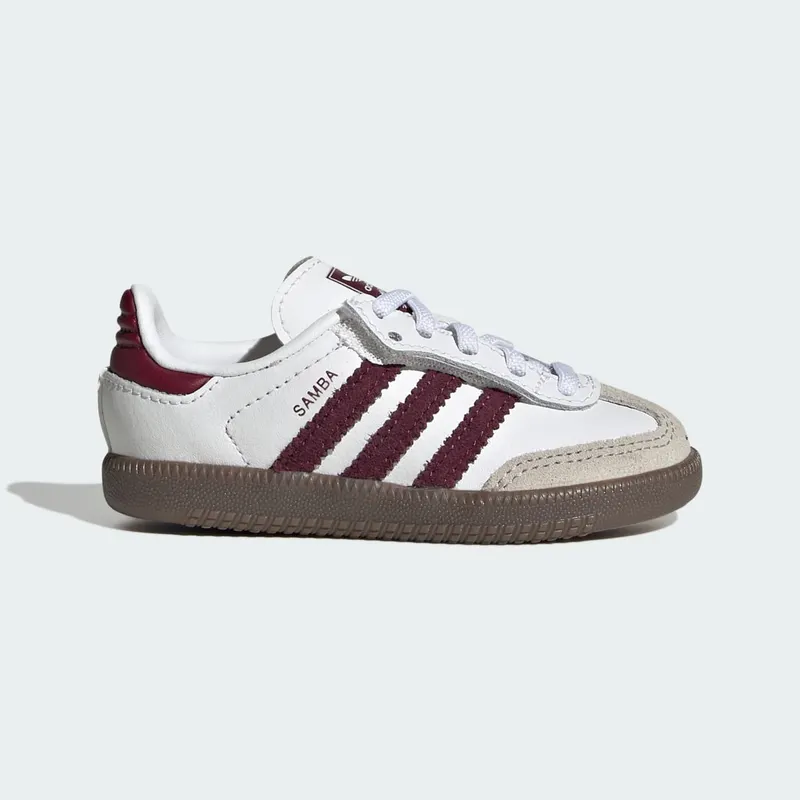 Adidas SAMBA OG COMFORT CLOSURE ELASTIC LACE Shoes Cloud White / Maroon / Gum (KZ8680)