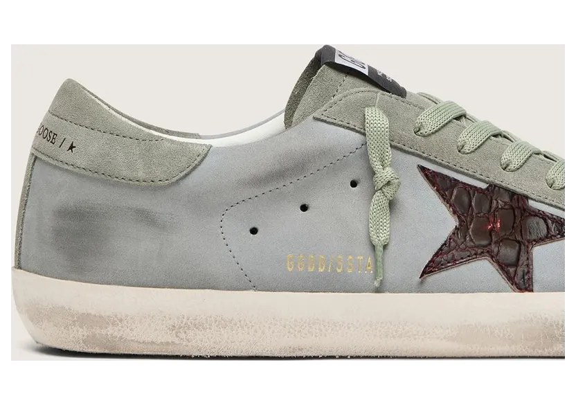 Golden Goose Men’S Super-Star In Light Blue Leather With Burgundy Croc-Print Star (GMF00101.F008519.51118) (4)