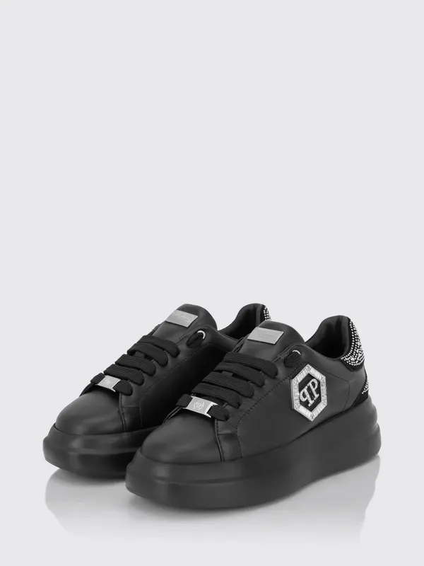 Philipp plein Leather Chunky with Hexagon Logo and Rhinestones Black (FAFSWSC2812PLE022N0202)