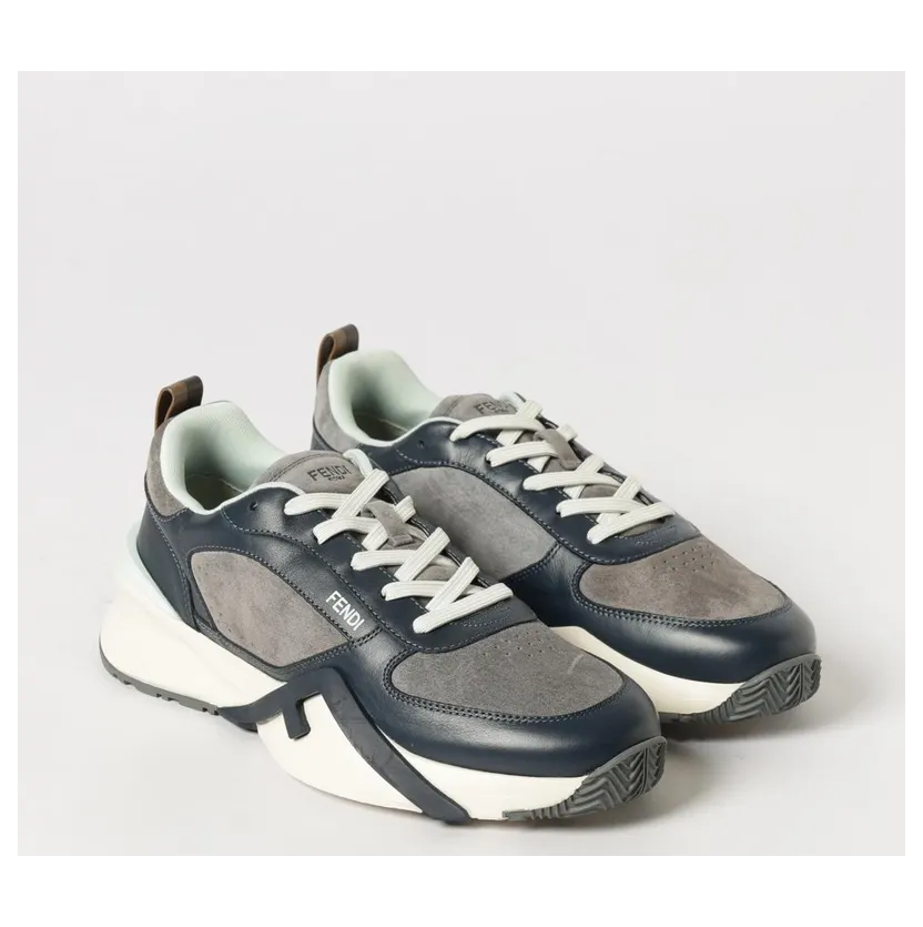 Fendi Flow Low-Top in Suede and Smooth Calf Leather Blue (7E1925AY1WF1WPE)