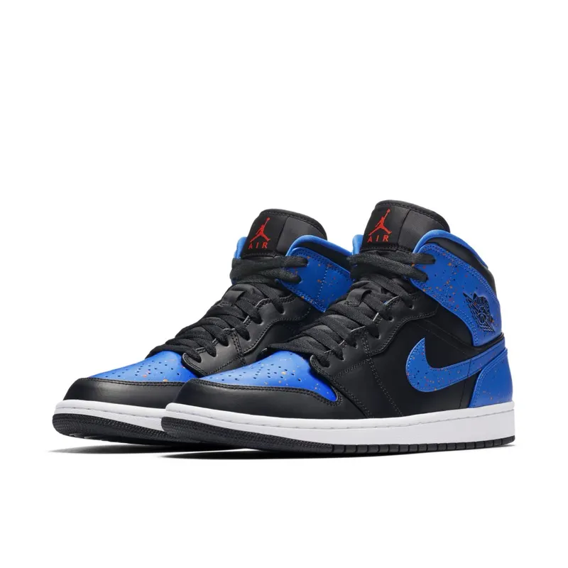 Jordan 1 Mid Royal Paint Splatter Black/Signal Blue-Orange Peel-Team Orange (554724-048)