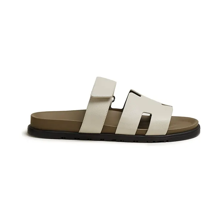 Hermes Chypre Sandal Beige Glaise Vert Toundra Grained Leather (M) (H222857Z)