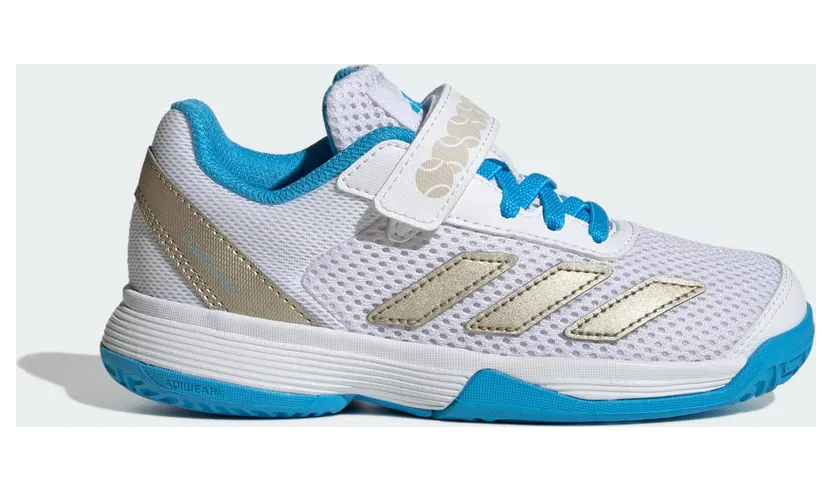 Adidas Courtflash Tennisschoenen met Klittenband Kids Cloud White / Cyber Metallic / Lucid Aquamarine (JP6686)