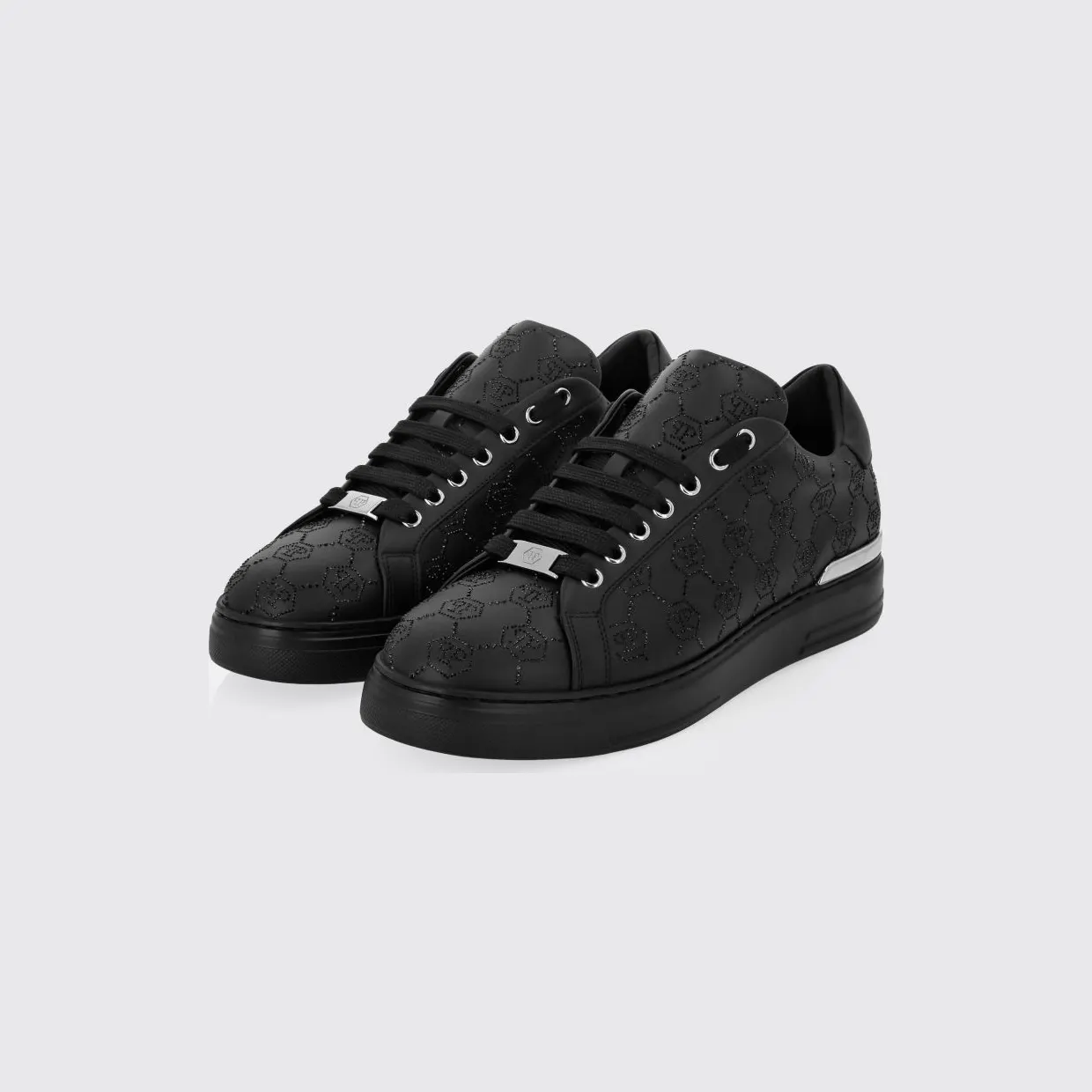 Philipp plein Leather Sneakers with Rhinestone Hexagon Black (AAESUSC0866PLE005N0202)