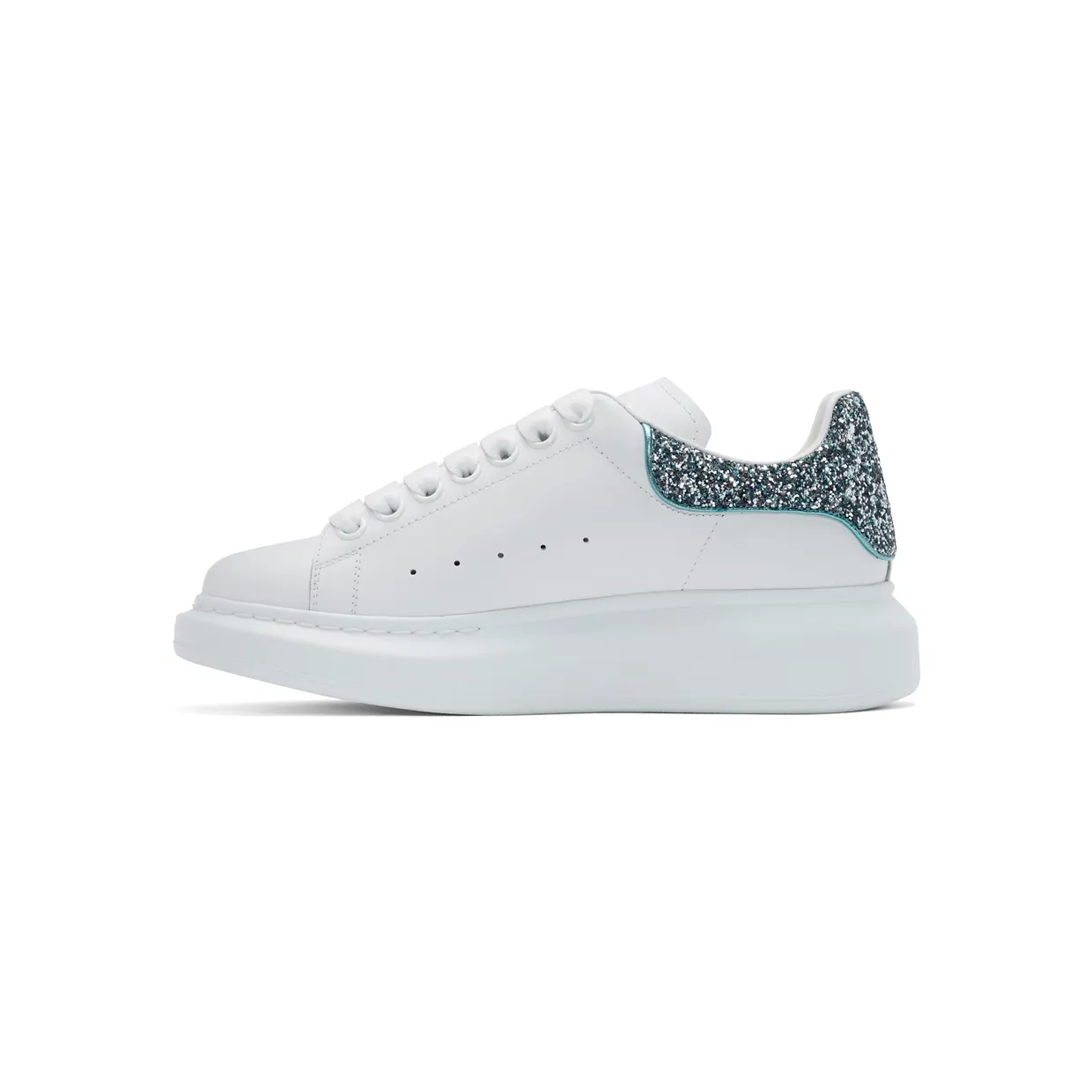 Alexander McQueen White & Blue Glitter Oversized Sneakers (558945WHNBK) (3)