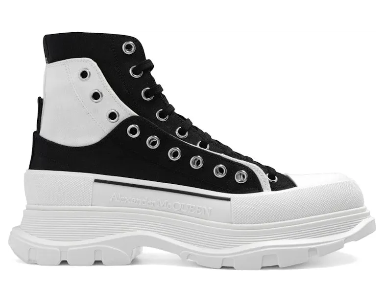 Alexander McQueen Tread Slick Ankle Boot Black White Overlapping Panels (735819 W4TGR 1170)