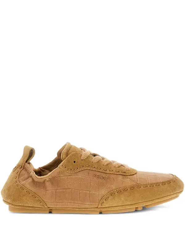 FENDI Fit leren sneakers with krokodillen-reliëf – Brown (7E1799AUHK)