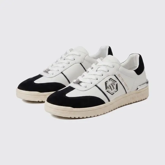Philipp plein Retro Hustle Leather Sneakers with Hexagon Logo White 1 (AAFSUSC1062PLE022N0102)