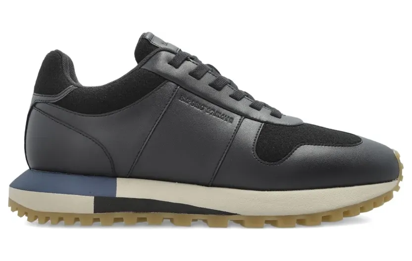 Emporio Armani Sneakers met leren vlakken – Blauw (EM002851AF18013)
