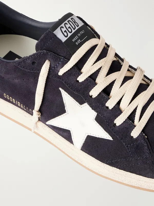Golden Goose Ball Star Distressed Leather-Trimmed Suede Sneakers Black (GMF00117.F008721) (5)