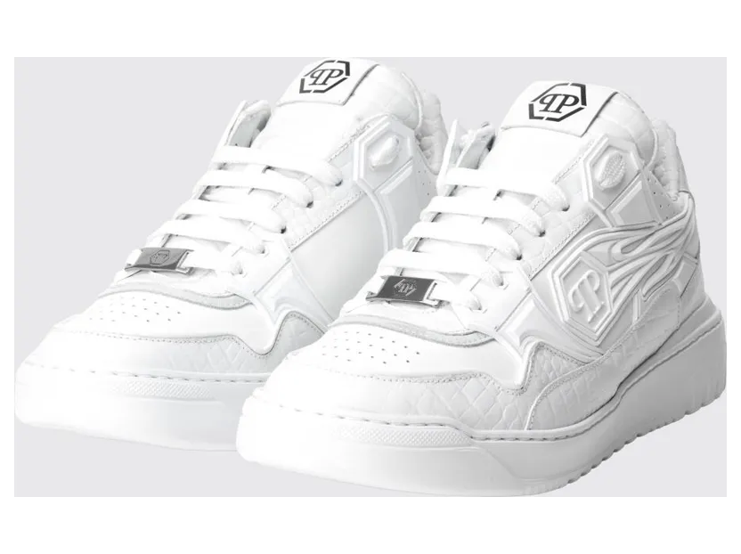 Philipp plein Moonwalker Sneakers in Crocodile Print Leather White (SAFSMSC4075PLE005N01)