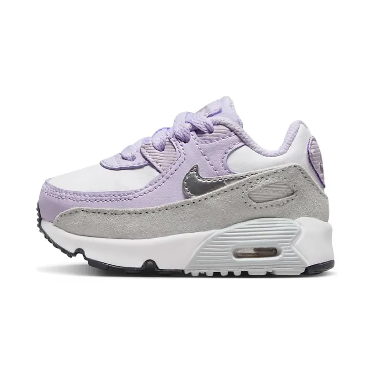 Nike Air Max 90 Leather TD “White / Violet Frost / Pure Platinum / Metallic Silver” (CD6868-123)