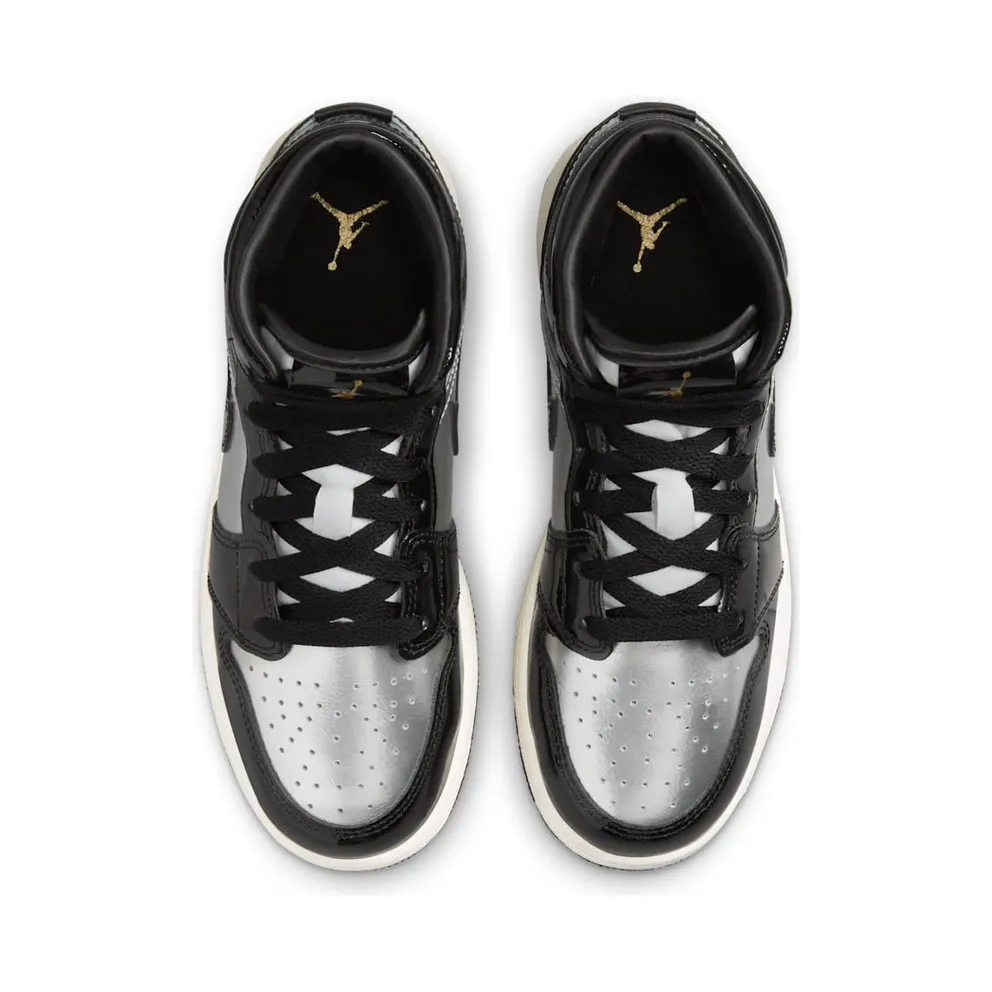 Jordan 1 Mid SE GS “Black Metallic Silver Sail Metallic Gold” (FZ3938-001)