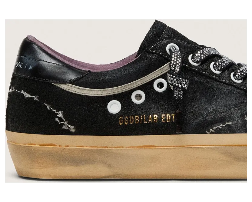 Golden Goose Super-Star Lab In Black Laminated Suede And Nylon With Raised Star And Laces With Crystals (GWF00997.F007985.90506) (4)