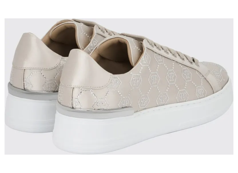 Philipp plein Satin Sneakers with Rhinestone Hexagon Beige (PAESWSC2767PTE028N06) (2)