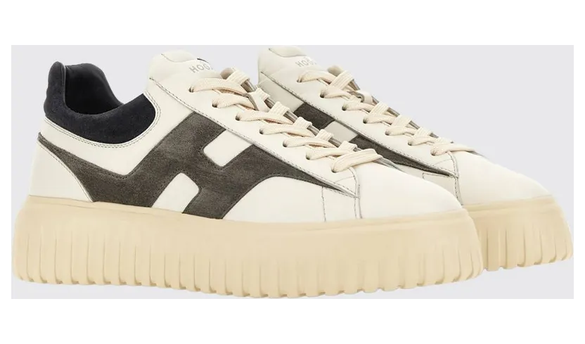 Hogan H-Stripes Leather and Suede Trainers with H Logo and Platform Sole White (HXM6450FE91N1M760Z)
